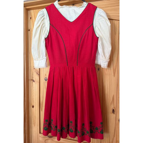 Vintage Hancke Dirndl Dress Red Size 36 US Size 4 Oktoberfest Beer Girl - Picture 2 of 10